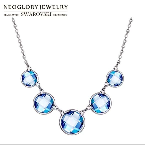 BNIB!! NEOGLORY SWAROVSKI CRYSTAL PLATINUM PLATED LIGHT BLUE CRYSTAL NECKLACE - Picture 1 of 9